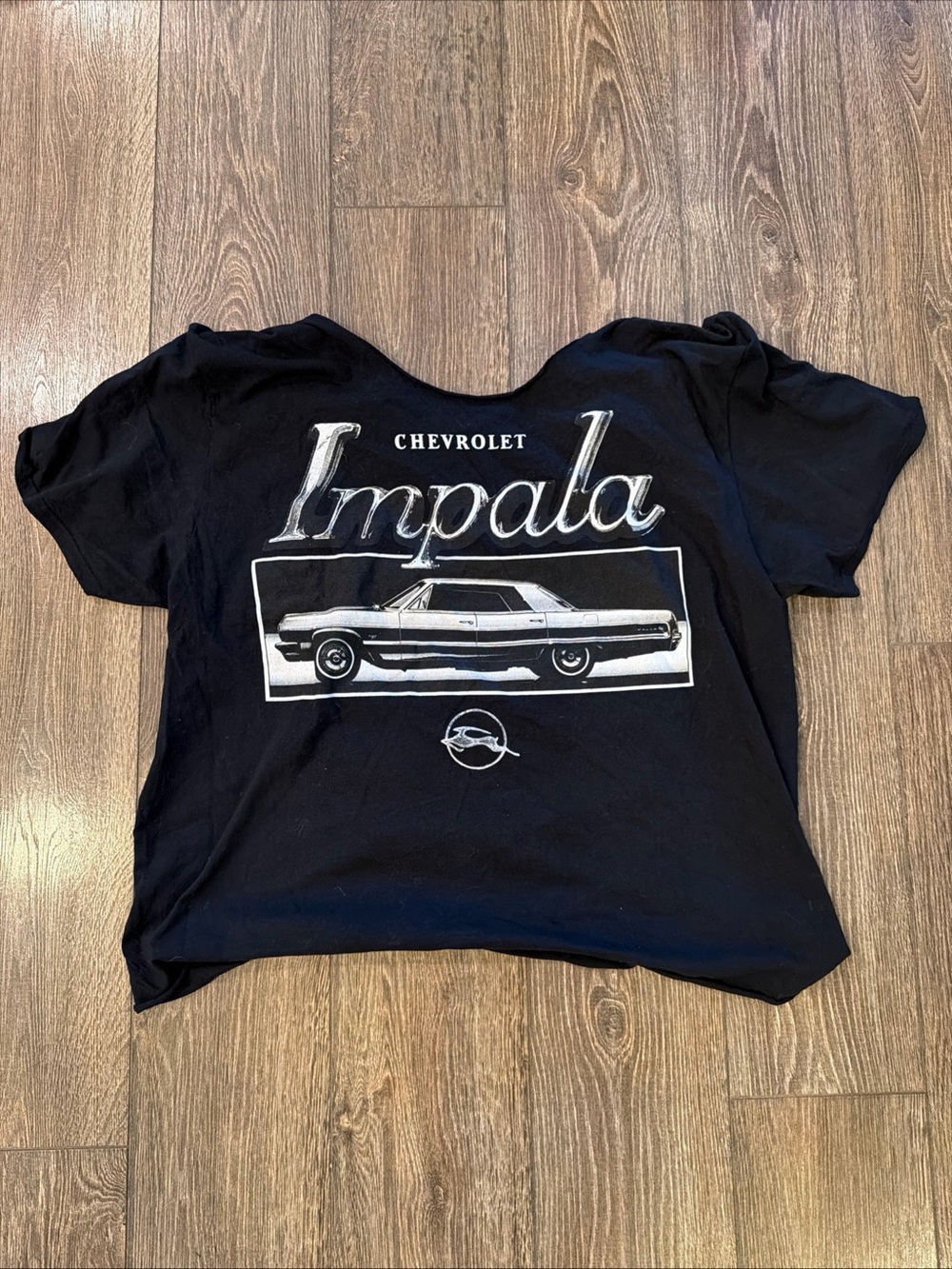 Chemistry Black Tee with White Impala Car Graphic beautifully torn back